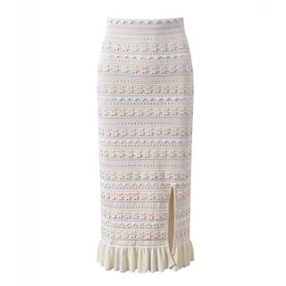 A171 Set Nữ Dệt Kim Cao Cấp 2 Món Áo Sát Nách + Chân Váy Midi Xẻ Nhẹ Phối Viền Thanh Lịch Size S M L