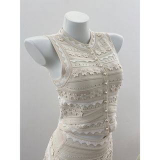A171 Set Nữ Dệt Kim Cao Cấp 2 Món Áo Sát Nách + Chân Váy Midi Xẻ Nhẹ Phối Viền Thanh Lịch Size S M L