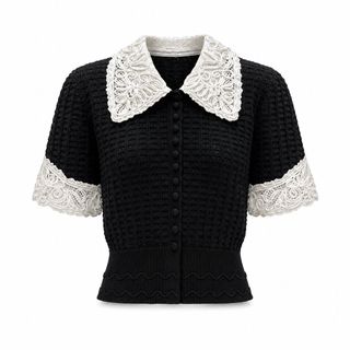 A167 Áo Len Dệt Kim Nữ Cổ Hoa Tháo Rời Tay Ngắn Giả 2 Lớp Phong Cách Tiểu Thư Freesize 40-55kg