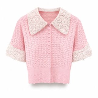 A167 Áo Len Dệt Kim Nữ Cổ Hoa Tháo Rời Tay Ngắn Giả 2 Lớp Phong Cách Tiểu Thư Freesize 40-55kg