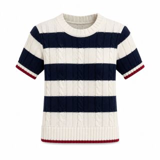A165 Áo Len Dệt Kim Nữ Kẻ Sọc Cổ Tròn Tay Ngắn, Áo Knit Mềm Mát Dáng Ôm Tôn Dáng – Vàng/Xanh LH0338804543 GIÁ SỈ