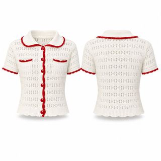 S162 Áo Cardigan Len Nữ Cổ Polo Phối Màu Túi Thanh Lịch Dáng Ôm Ngắn Tay KY2526 Size XS-XXL