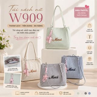 Túi Công Sở W909 Da PU Mềm Màu Pastel Kèm Charm, Thanh Lịch Dễ Phối Đồ