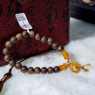VÒNG TAY TRẦM HƯƠNG MIX CHARM ĐÁ TÚI LỘC - DHOUSE LUXURY