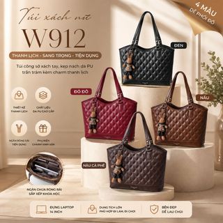 Túi Xách Nữ W912 Da PU Trần Trám Kèm Charm, Thanh Lịch Sang Trọng