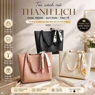 ✨Túi Xách Nữ W907 Da PU Trơn Kèm Khăn Thanh Lịch, Sang Trọng