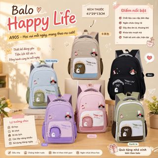 🌈  A905 - BALO HỌC SINH HAPPY LIFE THIẾT KẾ CUTE, NHIỀU MÀU LỰA CHỌN