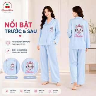 Bộ Pijama Lụa Latin Xanh Baby Sọc Trắng Dễ Thương, Thanh Lịch, Chát Lụa,Mềm, Mát, Mịn. Mặc nhà hay Đi Dạo đều Thoải Mái