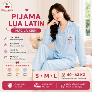 Bộ Pijama Lụa Latin Xanh Baby Sọc Trắng Dễ Thương, Thanh Lịch, Chát Lụa,Mềm, Mát, Mịn. Mặc nhà hay Đi Dạo đều Thoải Mái