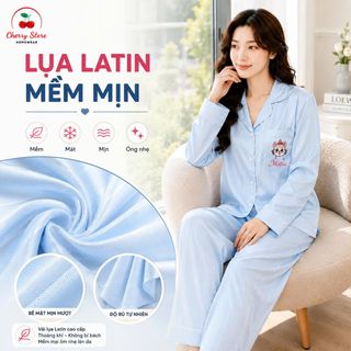 Bộ Pijama Lụa Latin Xanh Baby Sọc Trắng Dễ Thương, Thanh Lịch, Chát Lụa,Mềm, Mát, Mịn. Mặc nhà hay Đi Dạo đều Thoải Mái