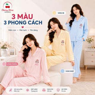 Bộ Pijama Lụa Latin Xanh Baby Sọc Trắng Dễ Thương, Thanh Lịch, Chát Lụa,Mềm, Mát, Mịn. Mặc nhà hay Đi Dạo đều Thoải Mái