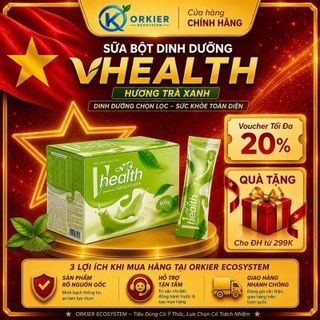 VHealth Matcha - Sữa Bột Dinh Dưỡng Protein Thực Vật Tiện Lợi Cho Trẻ Em Trên 6 Tuổi Và Cả Gia Đình 20 Gói/Hộp