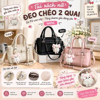 🧸 [TẶNG CHARM GẤU] Túi Xách Nữ W896 Đeo Chéo 2 Quai Da PU Nhỏ Gọn Dễ Phối Đồ