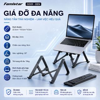 Giá Đỡ LapTop GD09 FAMISTAR Tản Nhiệt Tốt,  Độ Cao Công Thái Học Ngang Tầm Mắt, Chịu Lực Lên Đến 10KG, phân phối giá sỉ cực tốt
