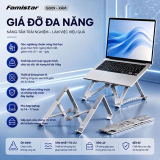 Giá Đỡ LapTop GD09 FAMISTAR Tản Nhiệt Tốt, Độ Cao Công Thái Học Ngang Tầm Mắt, Chịu Lực Lên Đến 10KG, phân phối giá sỉ cực tốt