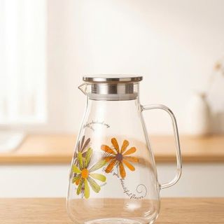 Ca/ Bình Thuỷ Tinh Nắp Inox Quai Cầm Hoạ Tiết Hoa 1.8L (THÙNG 24C)