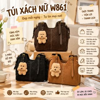🧸 [TẶNG CHARM] TÚI XÁCH NỮ DA PU DÁNG RỘNG KÈM MÓC GẤU XINH XẮN W861
