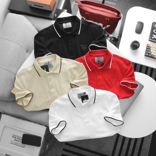POLO NAM BASIC VIỀN BO. Vải Cá sấu cao cấp, sợi cotton dệt mềm mịn cấu thành chất vải có độ dày vừa phải, mặc thích, mềm mượt.