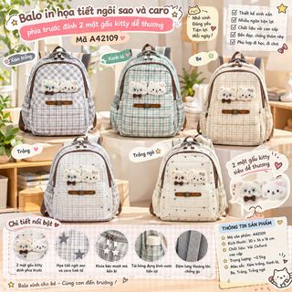 ⭐ BALO NGÔI SAO CARO A42109 – ĐÍNH 2 MẶT GẤU KITTY XINH XẮN, BÉ NHÌN LÀ THÍCH!