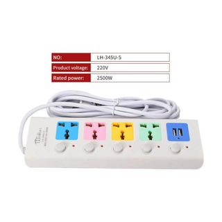 Ổ Cắm Điện Đa Năng 5 Cổng 2500W Kèm 2 Cổng USB LH-345U-5