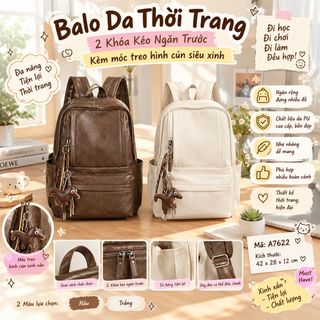 BALO DA 2 KHÓA KÉO NGĂN TRƯỚC – KÈM MÓC CÚN XINH XẮN A7622