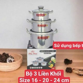 BỘ 3 NỒI INOX LIỀN KHỐI CAO CẤP SKY STAR DA312 (16-20-24cm)