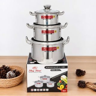BỘ 3 NỒI INOX LIỀN KHỐI CAO CẤP SKY STAR DA312 (16-20-24cm)