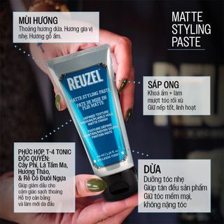 Kem Tạo Kiểu Tóc Reuzel Matte Styling Paste 100ml (3.38 oz) – Giữ Nếp Tự Nhiên & Hoàn Thiện Mờ