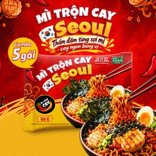 Combo 5 Gói Mì Trộn Cay Seoul 90g - Thấm đậm từng sợi mì cay thơm bùng vị Làng Chài Xưa