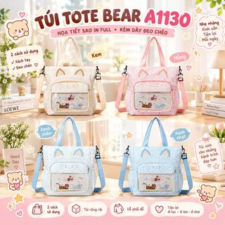 TÚI TOTE BEAR A1130 – HỌA TIẾT CARO XINH XẮN, ĐI HỌC ĐI CHƠI ĐỀU HỢP