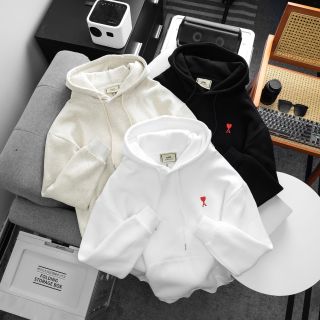 HOODIE AMI LOGO THÊU NGỰC.  Chất nỉ da cá cotton xuất dư đứng mình vải, lớp lông lót trong mềm mịn cao cấp.