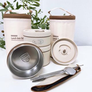 HỘP CƠM 3 NGĂN LUNCH BOX TRÒN KÈM TÚI (T40)