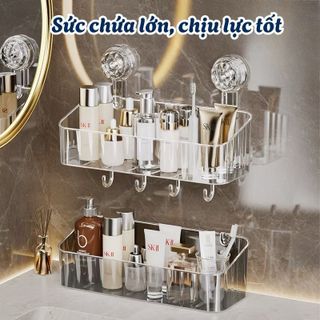Khay Nhựa Hít Tường Trong Suốt – Kệ Đựng Đồ Nhà Tắm Dán Tường Có Móc Treo
