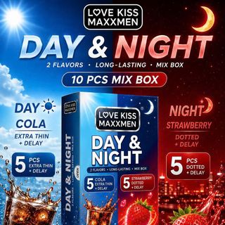 Bao cao su Love kiss maxxmen Day & Night hộp 10 chiếc size 52mm, hỗn hợp siêu mỏng, gai kéo dài