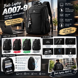 BALO LAPTOP A007-9 – FORM 52CM, RỘNG RÃI, MANG LAPTOP CỰC TIỆN