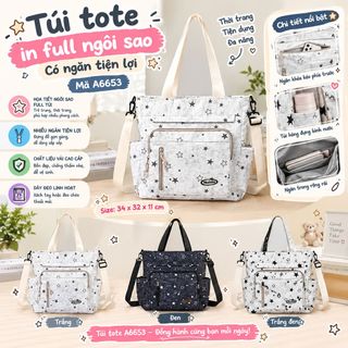 👜✨ TÚI TOTE A6653 – HỌA TIẾT NGÔI SAO, FORM RỘNG, TIỆN DỤNG