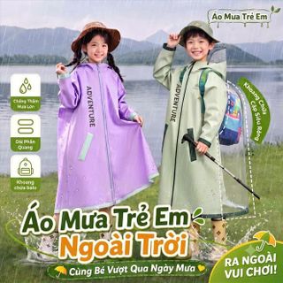 Áo mưa trẻ em ADVEN chất liệu Eva cao cấp, có khóa kéo, khoang chứa đựng balo lớn, phản quang phát sáng ban đêm - CH197