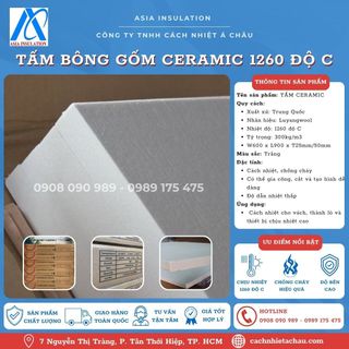 Bông Ceramic tấm, 1260 độ C, tỷ trọng 300kg/m3, khổ 600mm x dài 900mm x dày 25mm