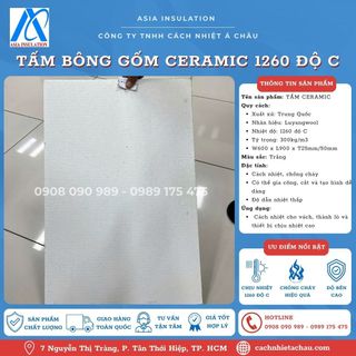 Bông Ceramic tấm, 1260 độ C, tỷ trọng 300kg/m3, khổ 600mm x dài 900mm x dày 25mm