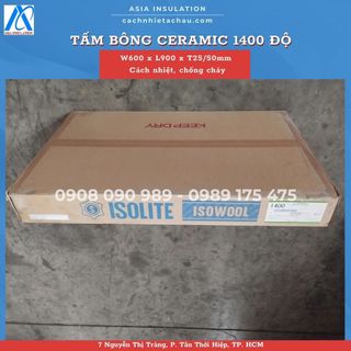 Tấm bông sợi gốm Ceramic hiệu Isolite 1400 độ, 330kg/m3, khổ 600mm x dài 900mm x dày 25mm