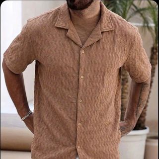 Loose Textured ShortSleeve Shirt. Chất cotton vải dệt vân ren nổi độc đáo tinh tế.