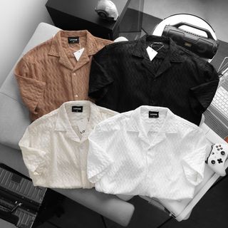 Loose Textured ShortSleeve Shirt. Chất cotton vải dệt vân ren nổi độc đáo tinh tế.