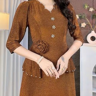 Đầm dự tiệc sang trọng, công sở thanh lịch, chất liệu thun nhũ mịn, đính đá, dáng maxi che khuyết điểm, co giãn tốt M825