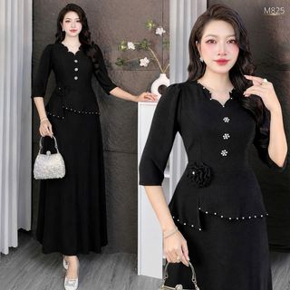 Đầm dự tiệc sang trọng, công sở thanh lịch, chất liệu thun nhũ mịn, đính đá, dáng maxi che khuyết điểm, co giãn tốt M825