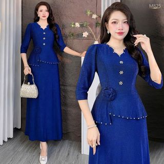 Đầm dự tiệc sang trọng, công sở thanh lịch, chất liệu thun nhũ mịn, đính đá, dáng maxi che khuyết điểm, co giãn tốt M825