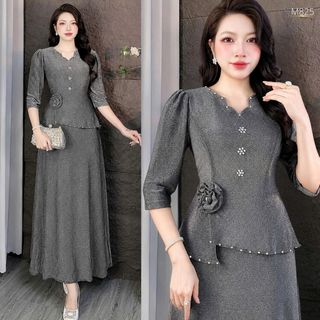 Đầm dự tiệc sang trọng, công sở thanh lịch, chất liệu thun nhũ mịn, đính đá, dáng maxi che khuyết điểm, co giãn tốt M825
