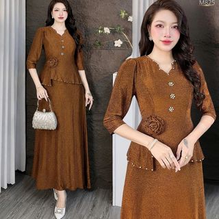 Đầm dự tiệc sang trọng, công sở thanh lịch, chất liệu thun nhũ mịn, đính đá, dáng maxi che khuyết điểm, co giãn tốt M825