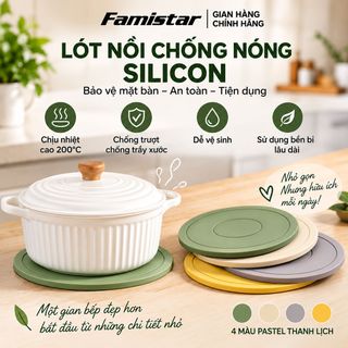 Lót nồi cách nhiệt silicon FAMISTAR nhỏ gọn, tiện dụng cho mọi gian bếp, combo 4 màu, bền đẹp dễ vệ sinh