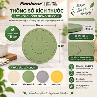 Lót nồi cách nhiệt silicon FAMISTAR nhỏ gọn, tiện dụng cho mọi gian bếp, combo 4 màu, bền đẹp dễ vệ sinh