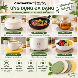 Lót nồi cách nhiệt silicon FAMISTAR nhỏ gọn, tiện dụng cho mọi gian bếp, combo 4 màu, bền đẹp dễ vệ sinh